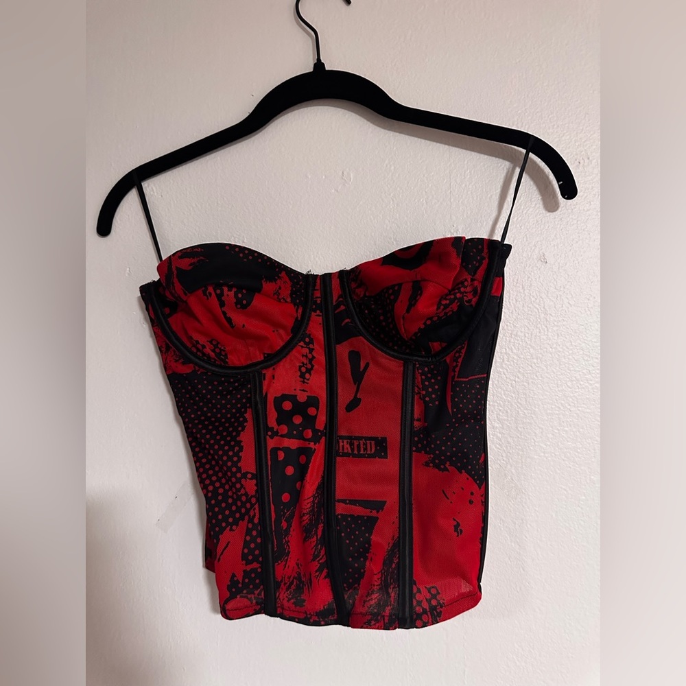 Edikted Red and Black Corset Top